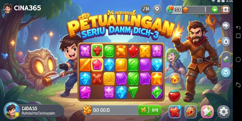Tampilan gameplay CINA365 dengan tantangan Match-3 yang seru.