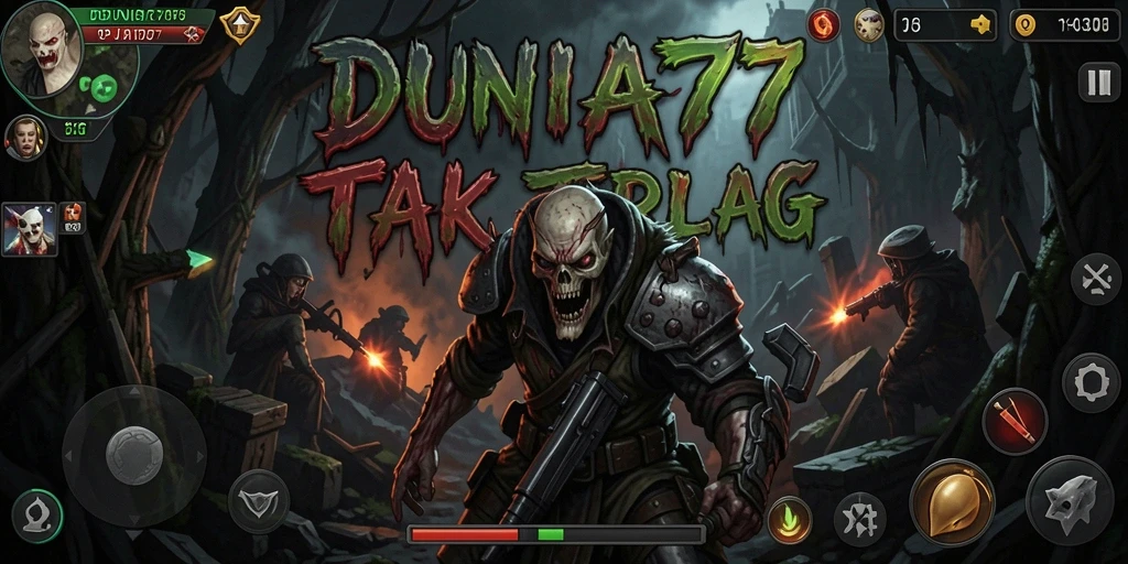 Tangkapan layar gameplay DUNIA77 menampilkan suasana horor yang mencekam.