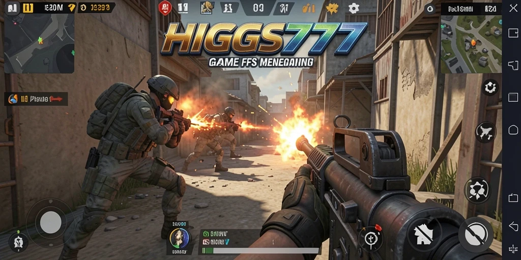 Tangkapan layar menunjukkan aksi intens dalam permainan FPS HIGGS777.