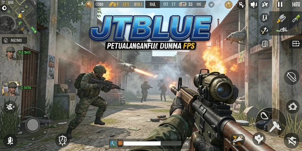 Tampilan gameplay JTBLUE yang dinamis dan penuh aksi.