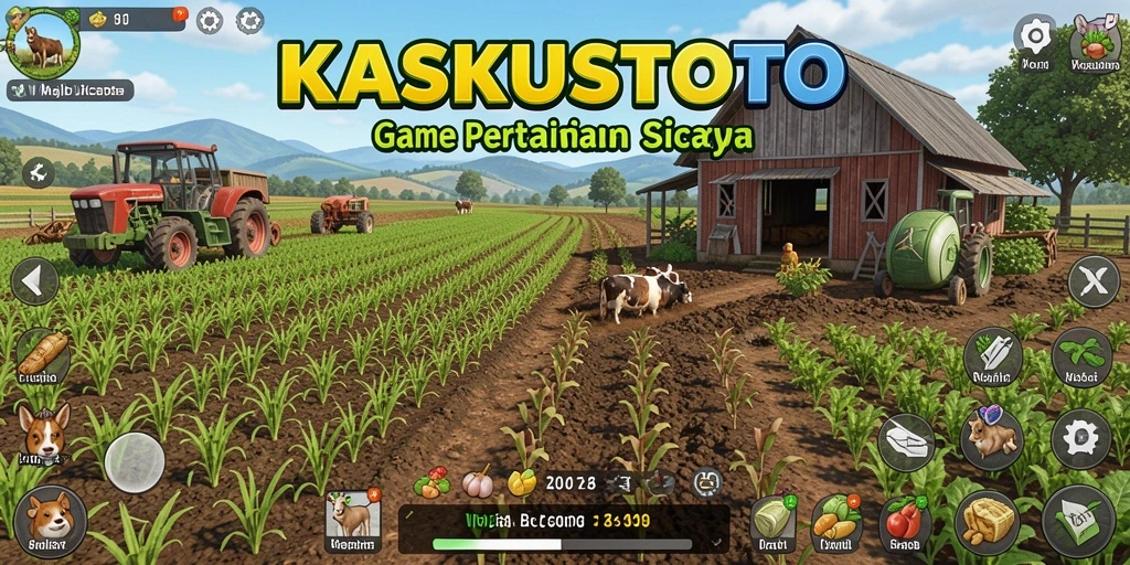 Tampilan gameplay KASKUSTOTO dalam mengelola ladang pertanian.