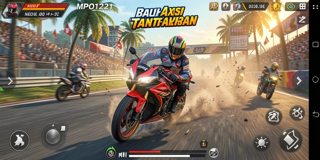 Tampilan gameplay seru dari MPO1221 dengan aksi balapan motor yang menegangkan.