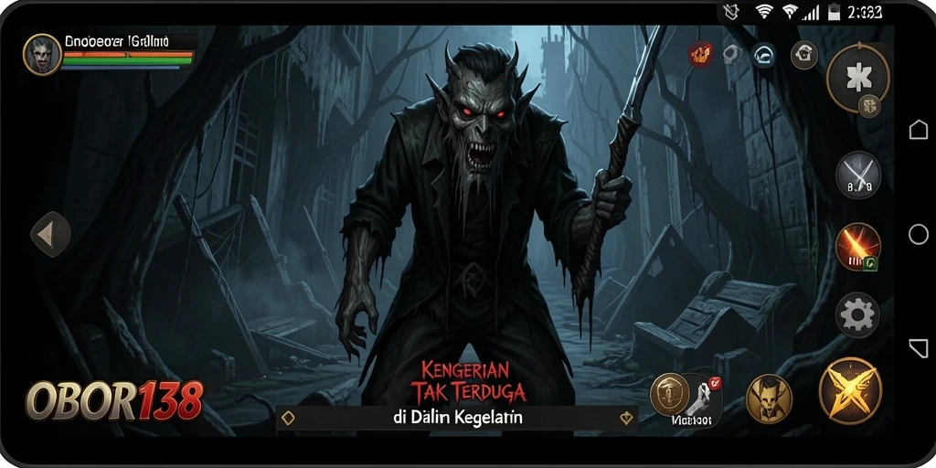 Tampilan gameplay OBOR138 dengan suasana Horror yang mencekam.