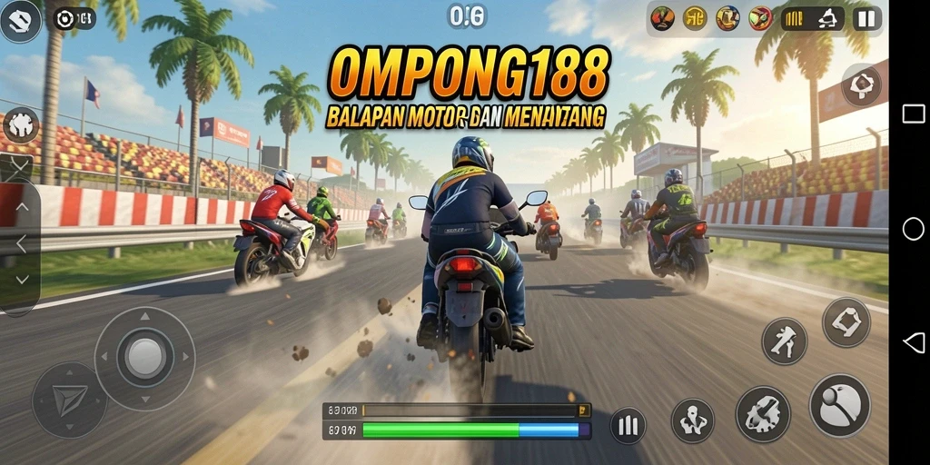 Tampilan gameplay OMPONG188 yang seru dan menantang dalam balapan motor.