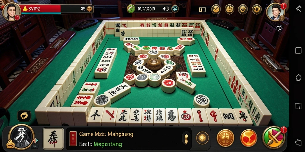 Screenshot gameplay <strong>SVIP2</strong> menampilkan suasana santai dengan ubin Mahjong yang menantang.