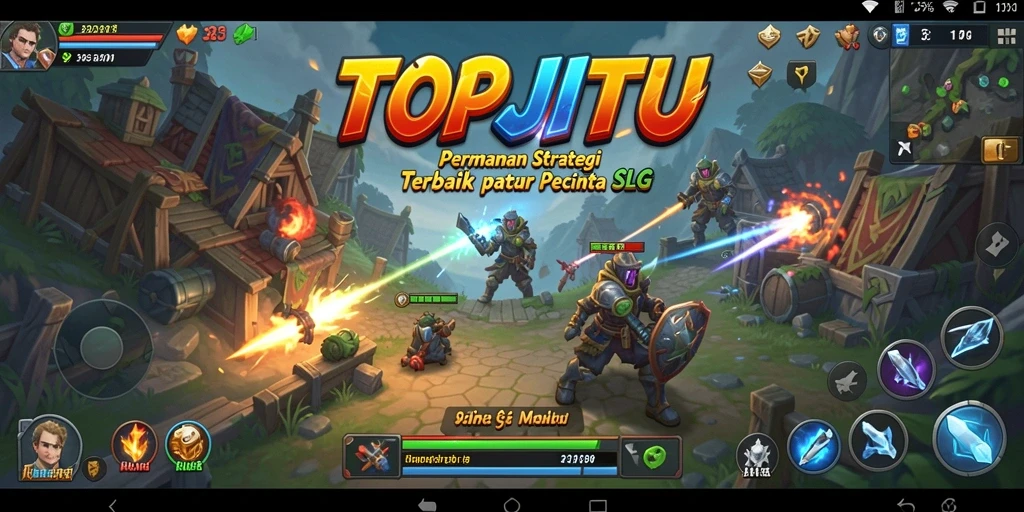 Tangkapan layar permainan TOPJITU menampilkan intensitas perang strategi SLG.