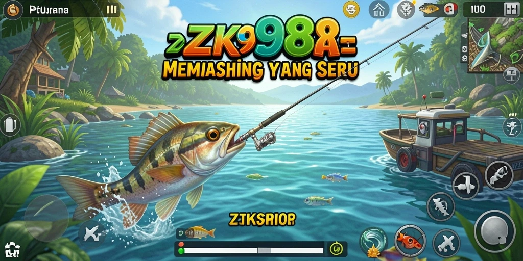 Screenshot gameplay ZK988 dengan aksi memancing yang menarik.