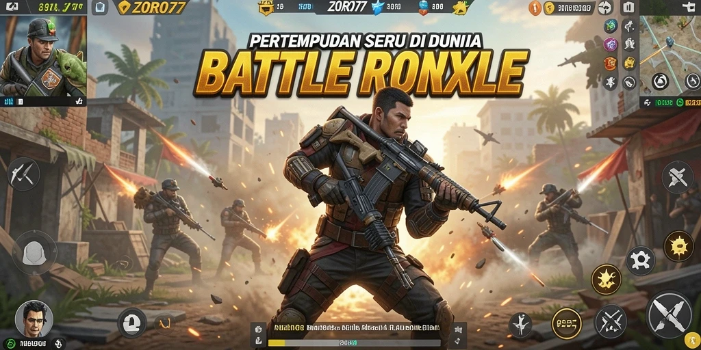 Screenshot gameplay ZORO77 yang menunjukkan aksi pertempuran seru di arena.